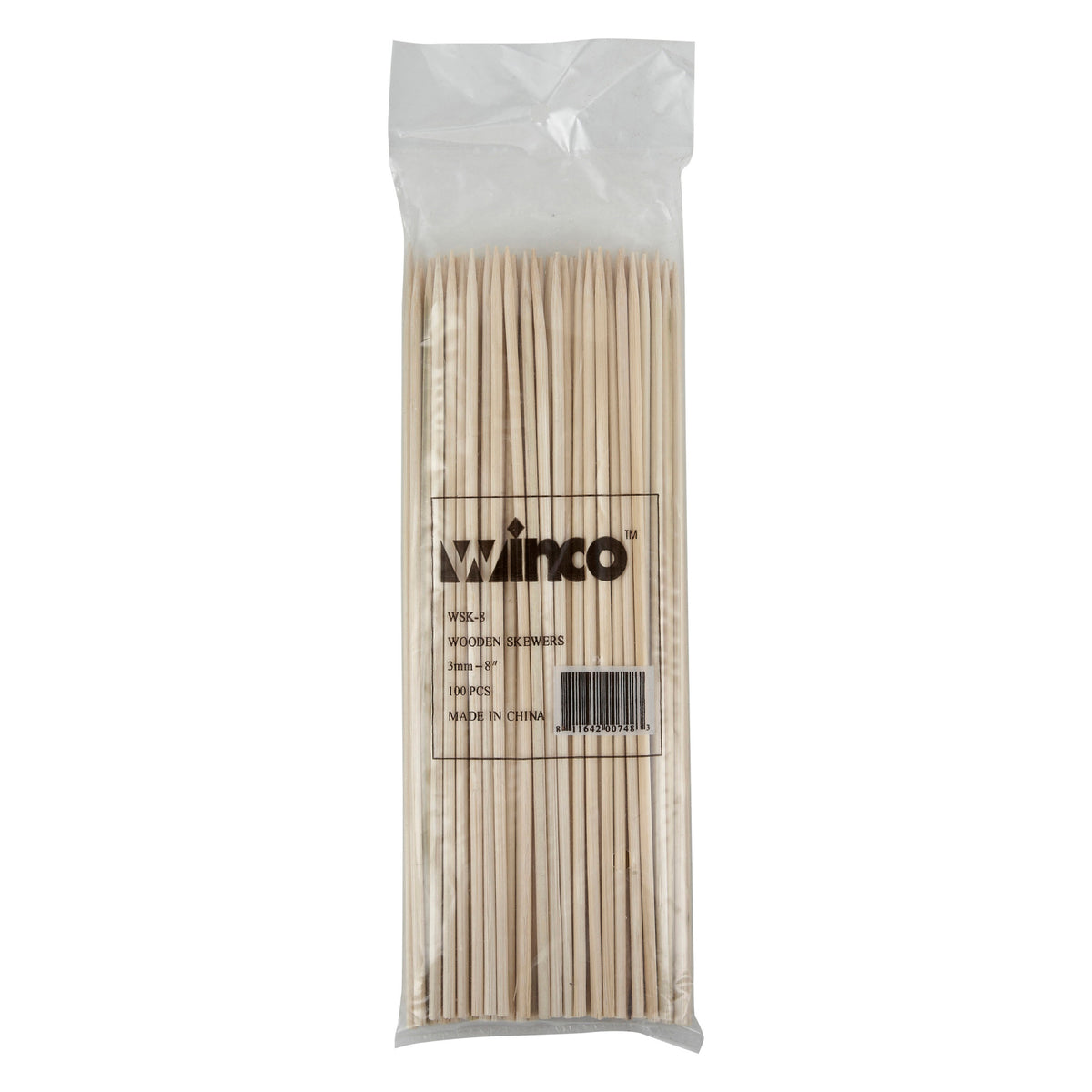 Picture of Winco WSK-08 8 in. Bamboo Skewers, 100 Per Bag
