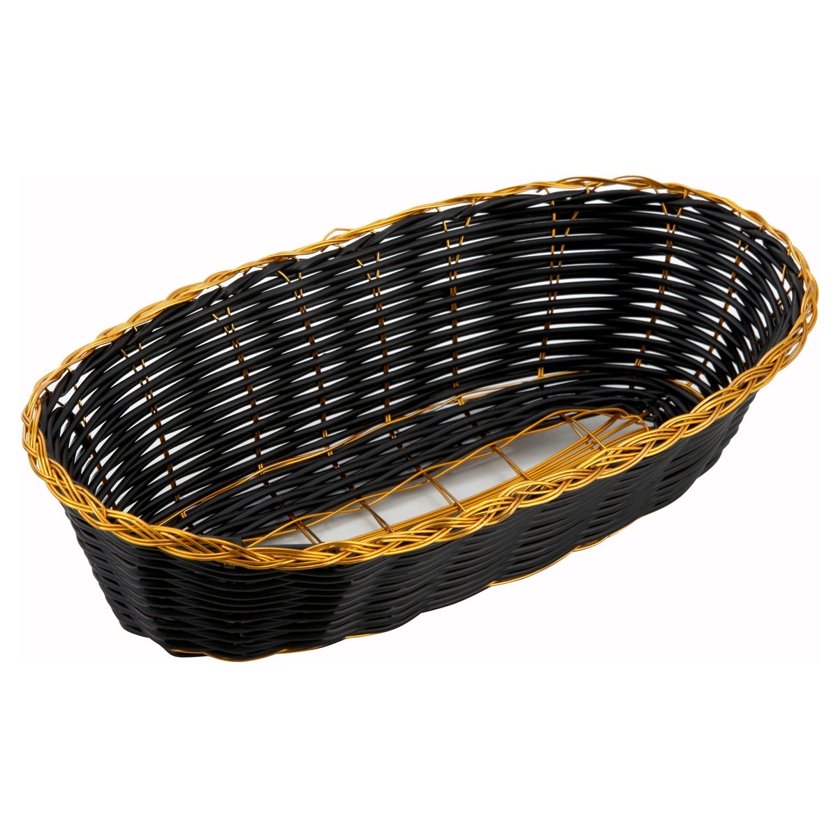 Picture of Winco PWBK-9B Black & Gold Poly Woven Basket - Long Oval - 8.75 x 3.88 x 2 in.
