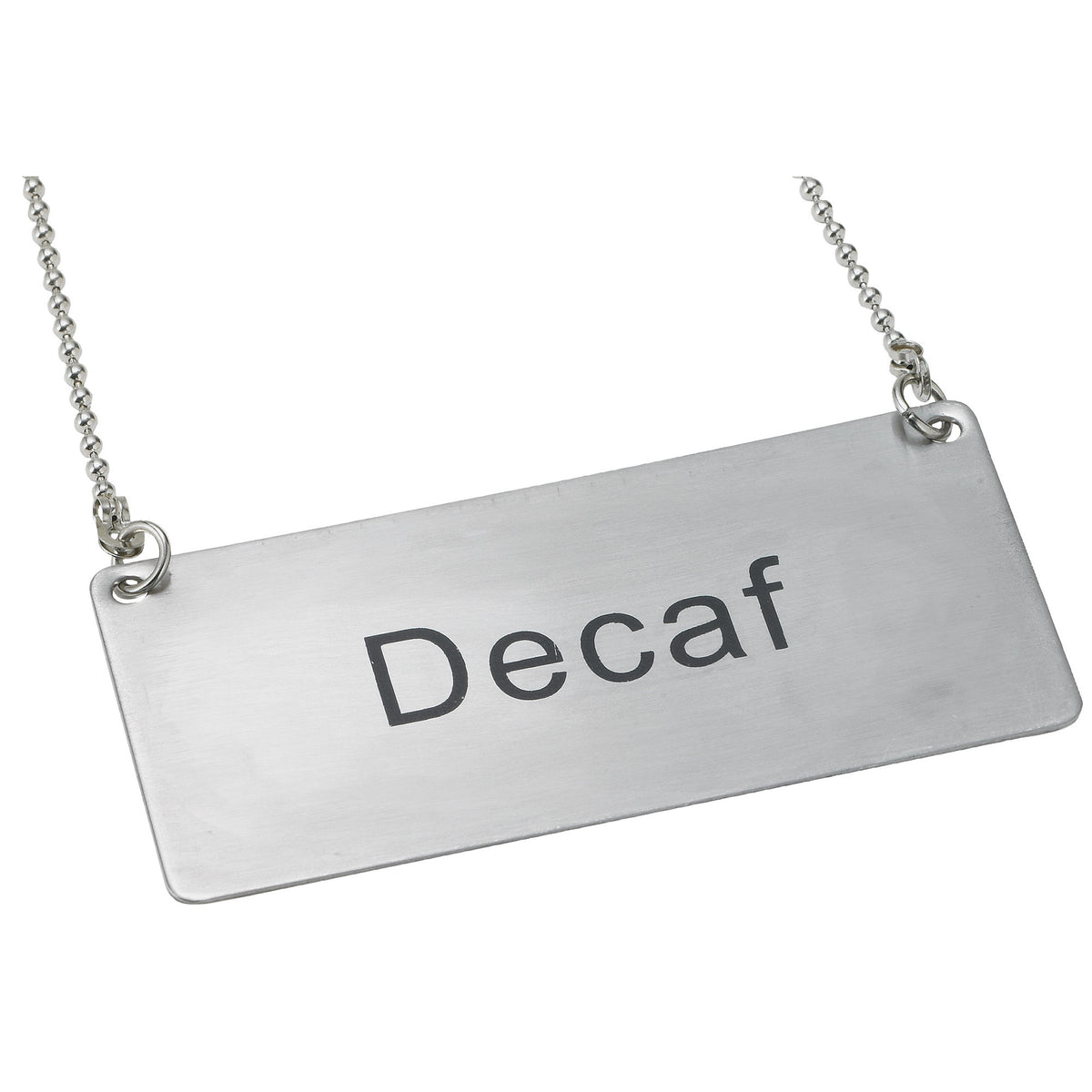 Winco SGN-202 Hanging Decaf Sign - 3 1/2 x 1 3/4, Stainless Steel