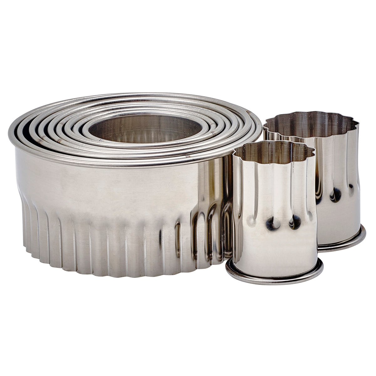 Picture of Winco CST-12 Round Cookie Cutter Set, 11 Piece, Stainless Steel - Fluted, 2 in.