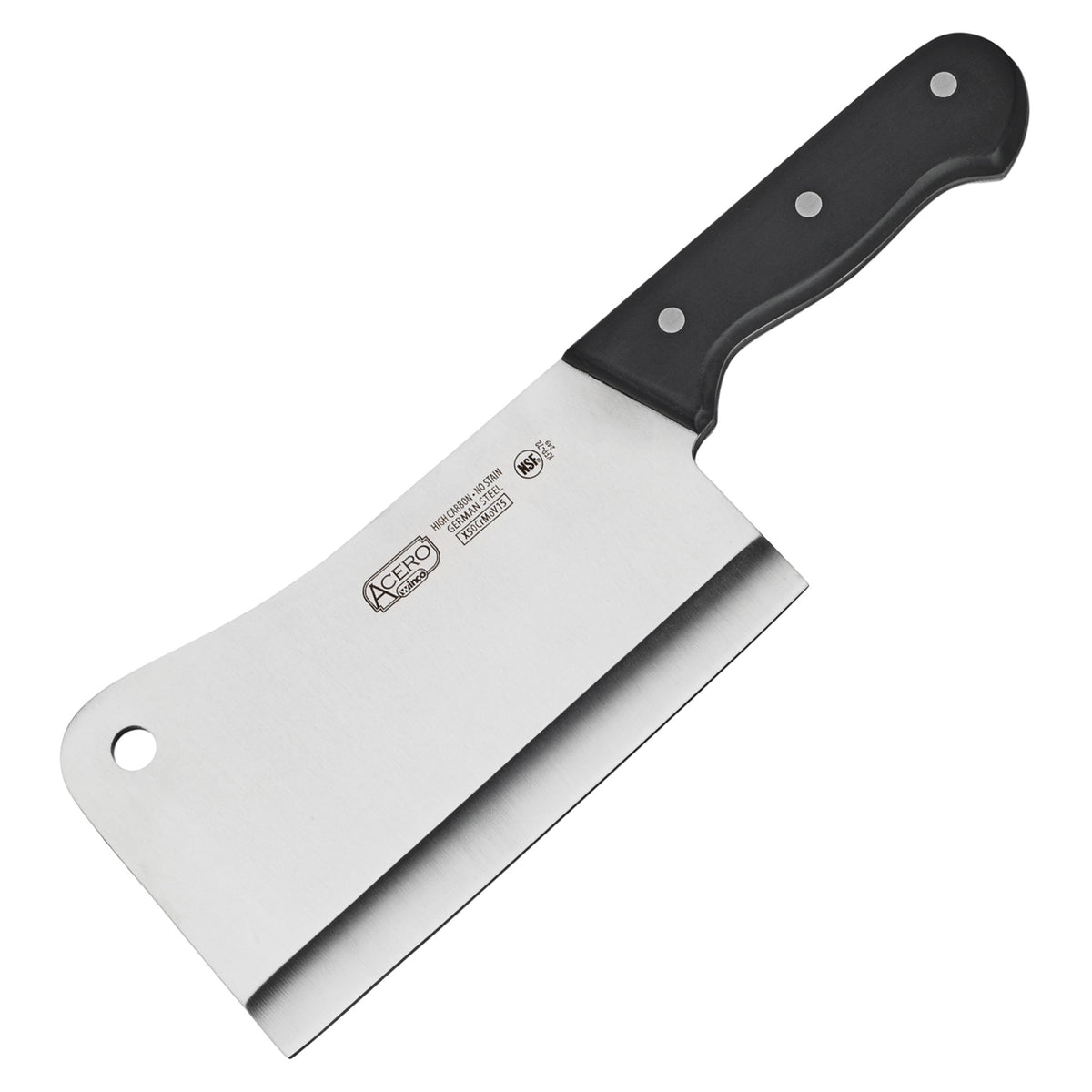 Picture of Winco KFP-72 Acero 7 in. Cleaver with Hanging Hole, White Polypropylene Handle