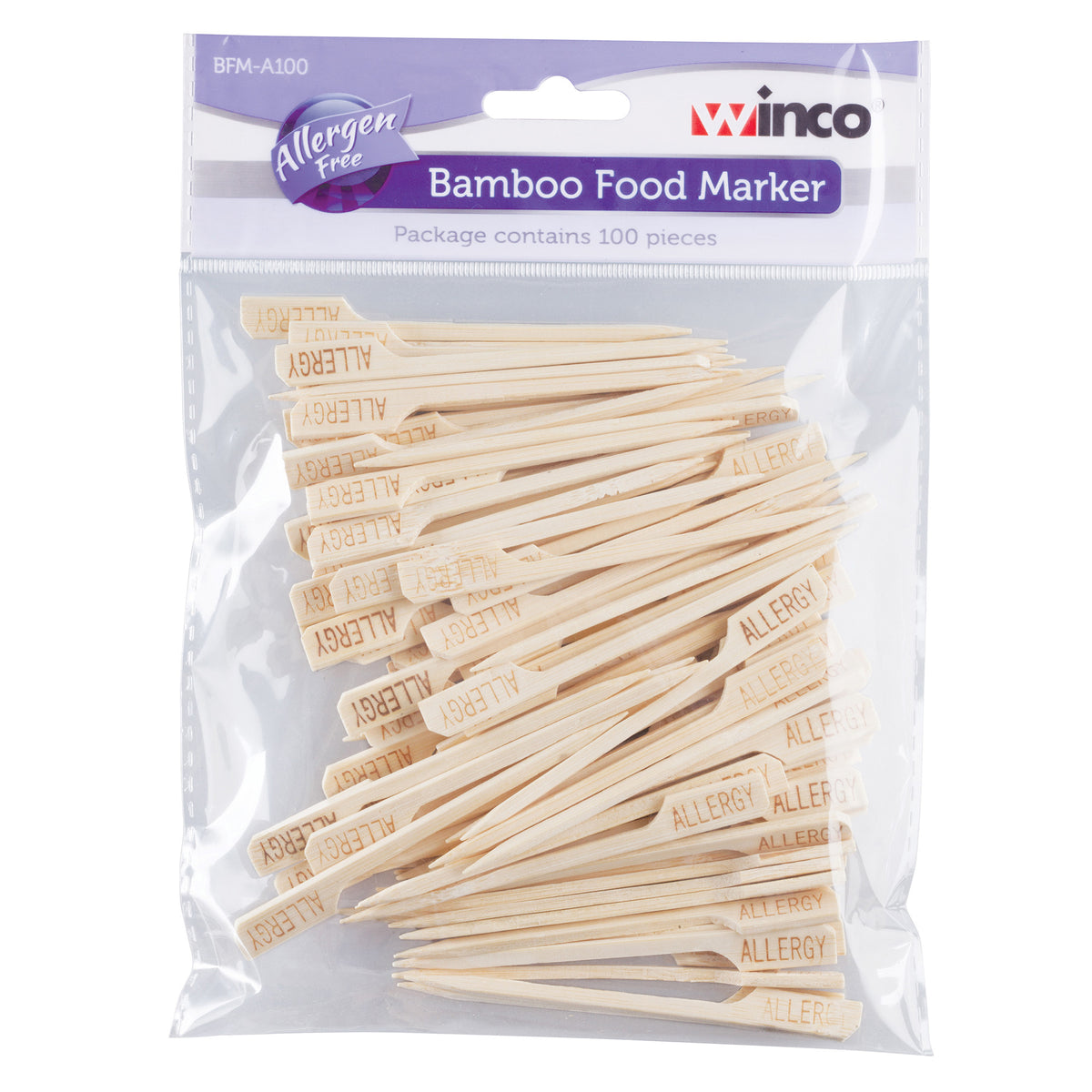 Picture of Winco BFM-A100 Bamboo Food Markers, Allergen Free, 100 Piece