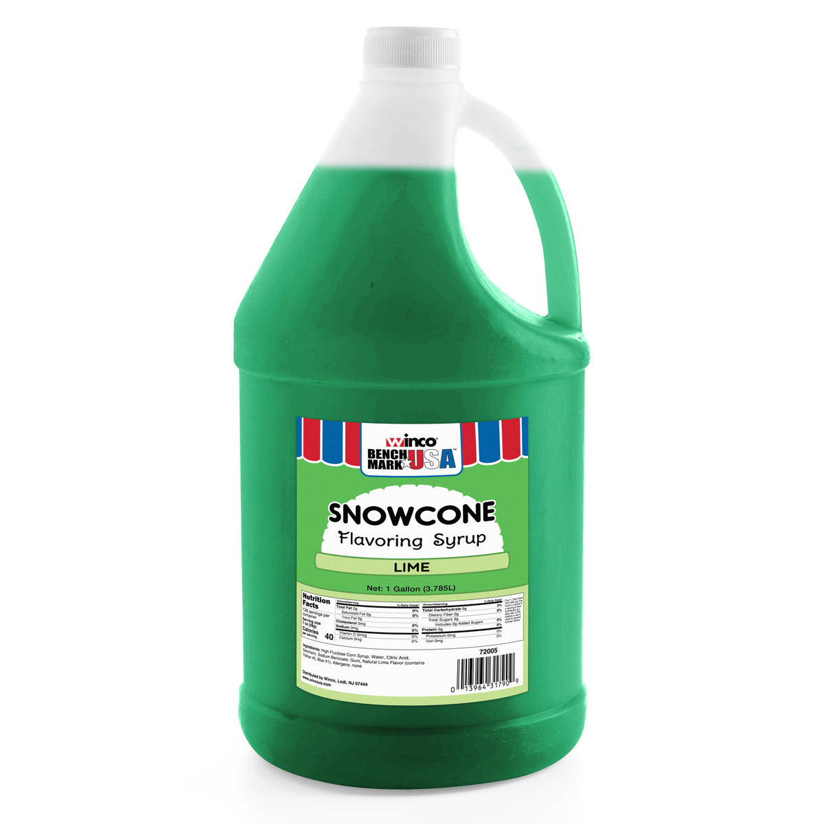 Picture of Winco 72005CS Benchmark Snow Cone Syrup, Lime, 1 gal - Case of 4