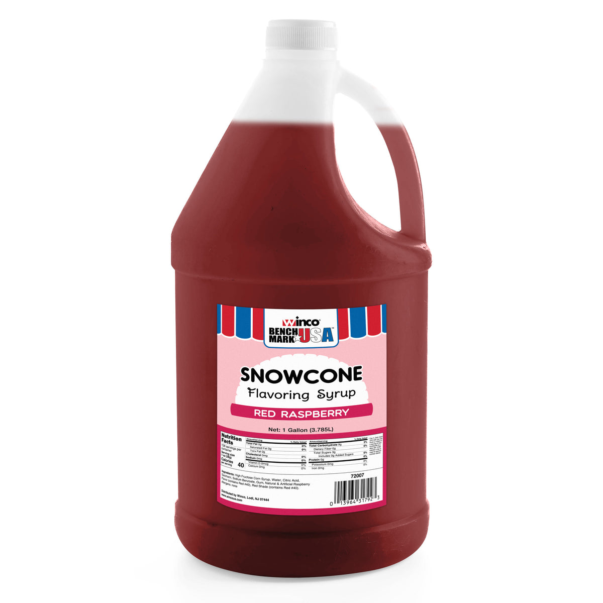 Picture of Winco 72007CS Benchmark Snow Cone Syrup, Red Raspberry, 1 gal - Case of 4