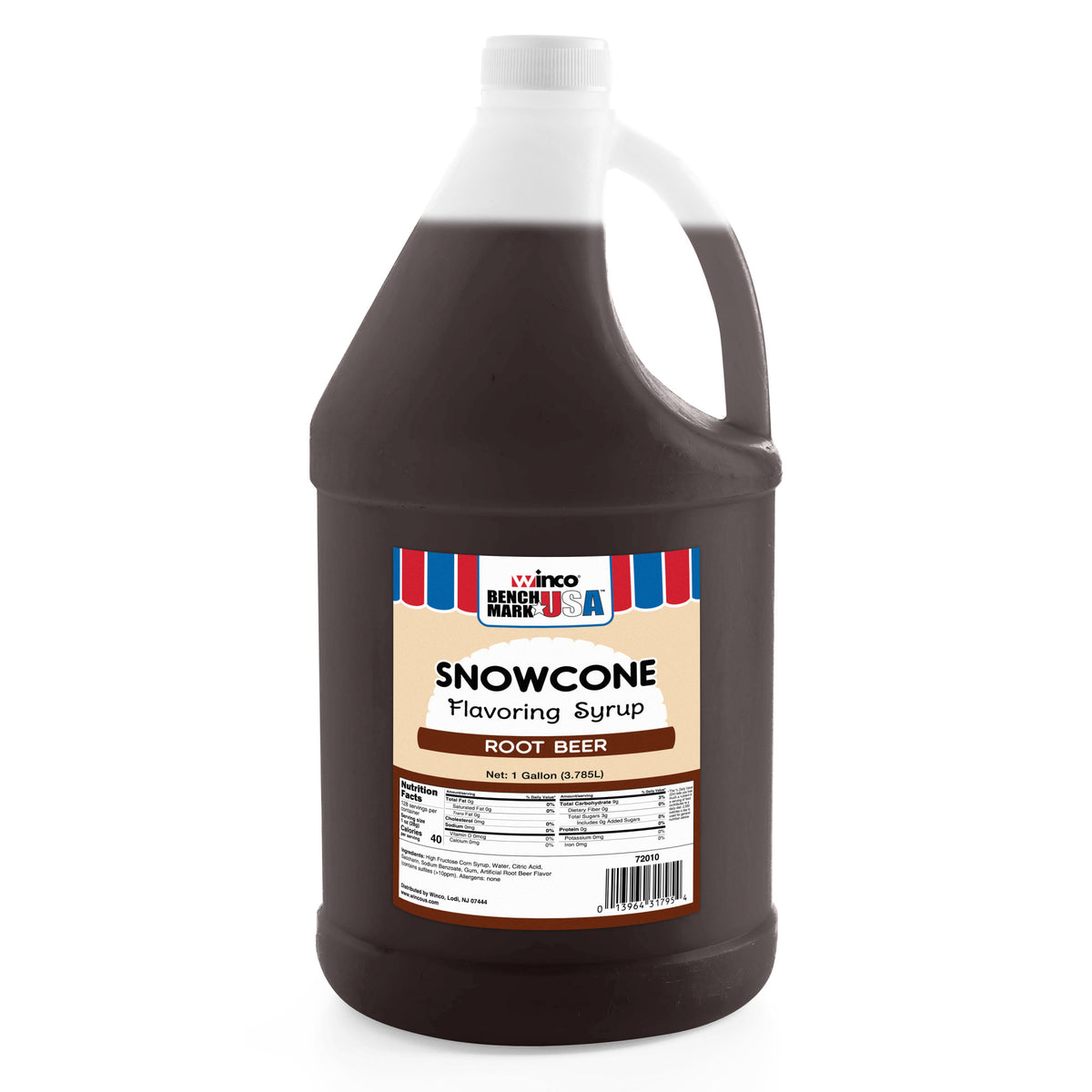 Picture of Winco 72010CS Benchmark Snow Cone Syrup, Root Beer, 1 gal - Case of 4