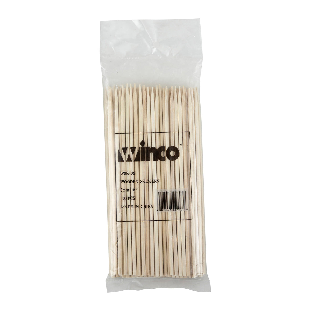 Picture of Winco WSK-06 6 in. Bamboo Skewers, 100 Per Bag