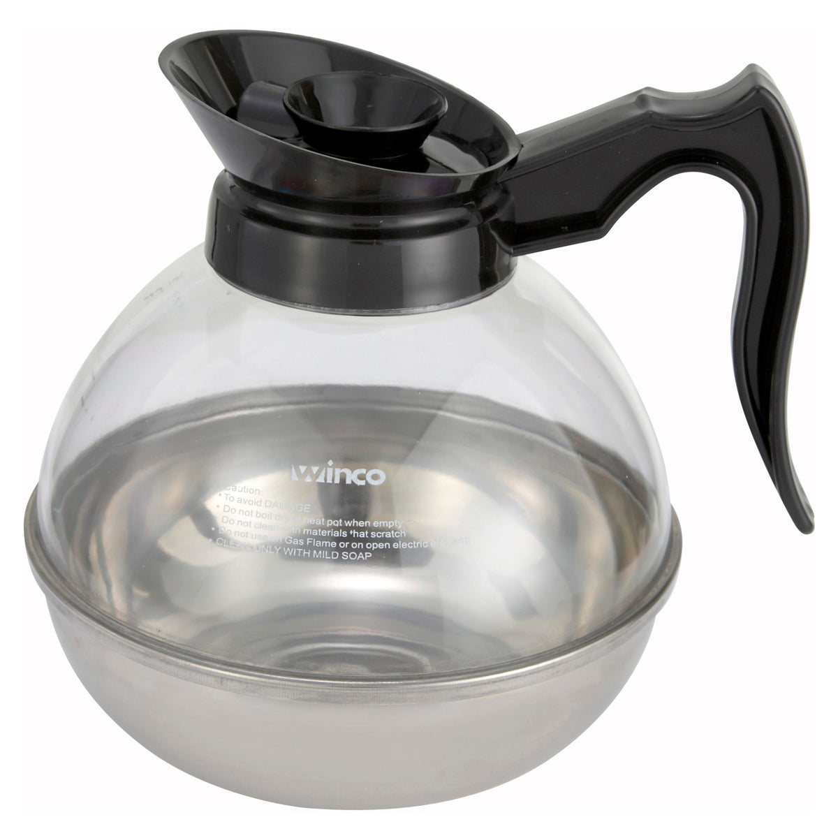 Picture of Winco CD-64K 64 oz Coffee Decanter, Regular Stainless Steel Base, Black