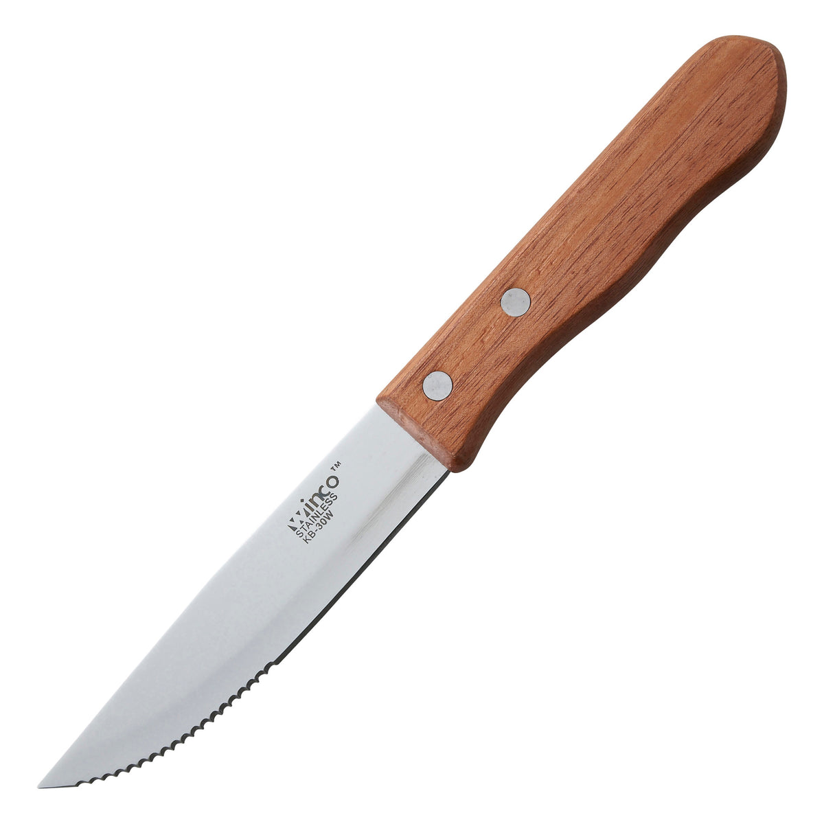 Picture of Winco KB-30W Jumbo Steak Knives, 5 in. Blade, Wooden Handle, Pointed Tip