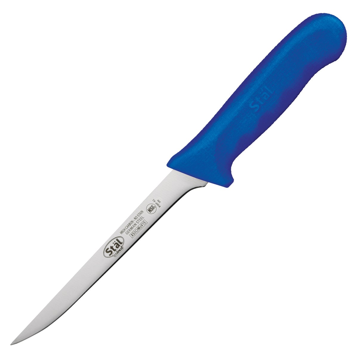 Picture of Winco KWP-61U Stal 6 in. Boning Knife, Narrow - Blue Polypropylene Handle