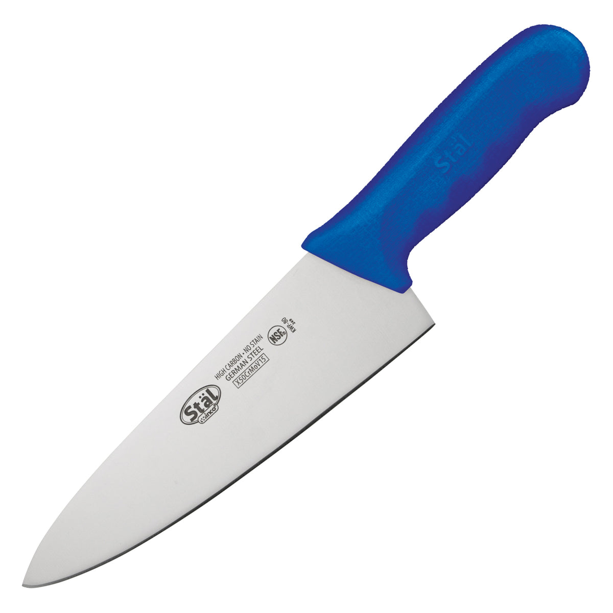 Picture of Winco KWP-80U Stal 8 in. Chefs Knife - Blue Polypropylene Handle