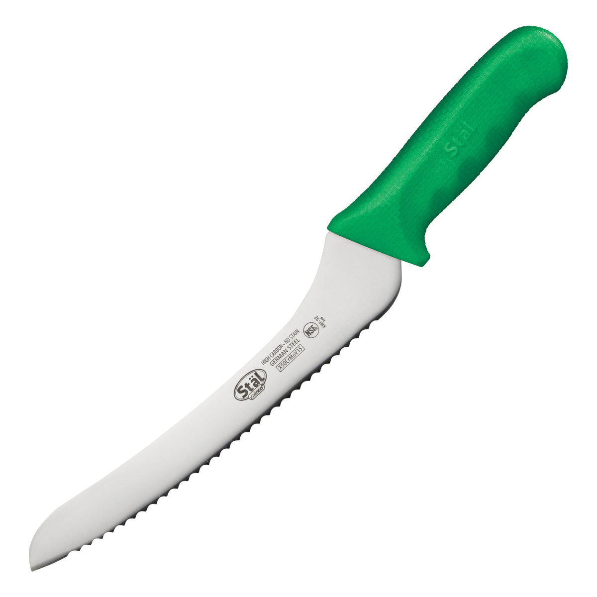 Picture of Winco KWP-92G Stal 9 in. Offset Utility & Bread Knife - Green Polypropylene Handle