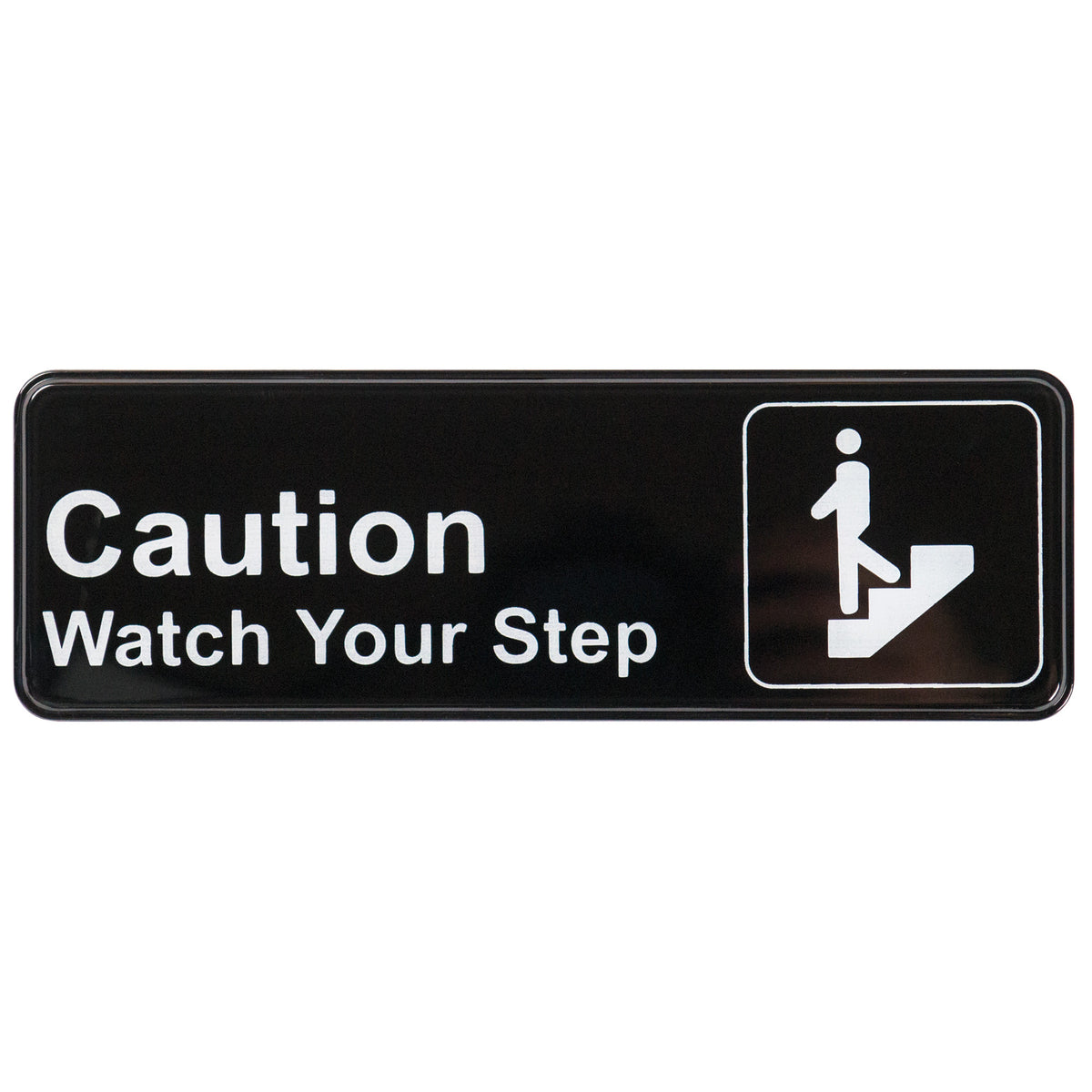 Winco SGN-326 Information CAUTION/WATCH YOUR STEP Sign w/ Symbol, 3 x 9, Black