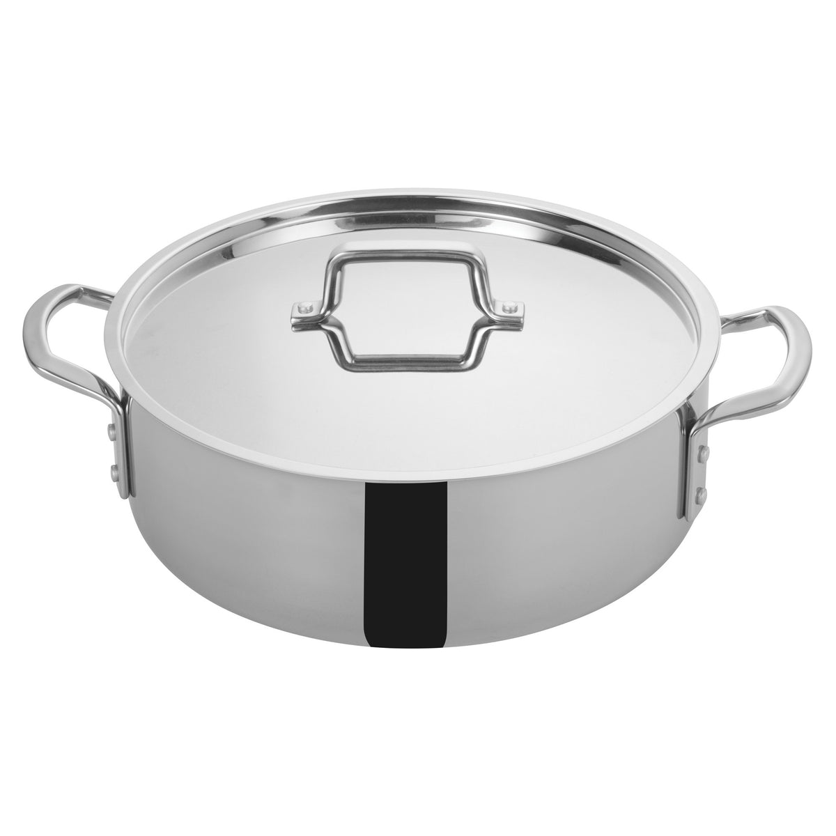 Picture of Winco TGBZ-12 Tri-Gen Tri-Ply Stainless Steel Brazier with Cover - 12 qt.