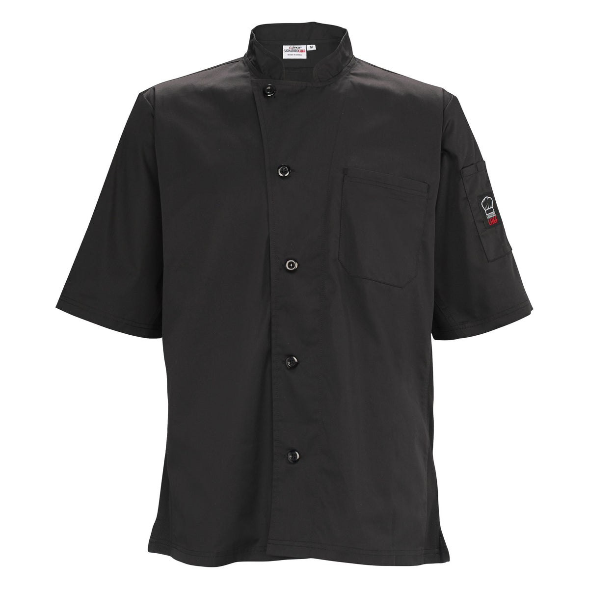 Winco UNF-9KM Unisex Signature Chef Short Sleeve Cook Shirt - Medium, Black, Poly-Cotton