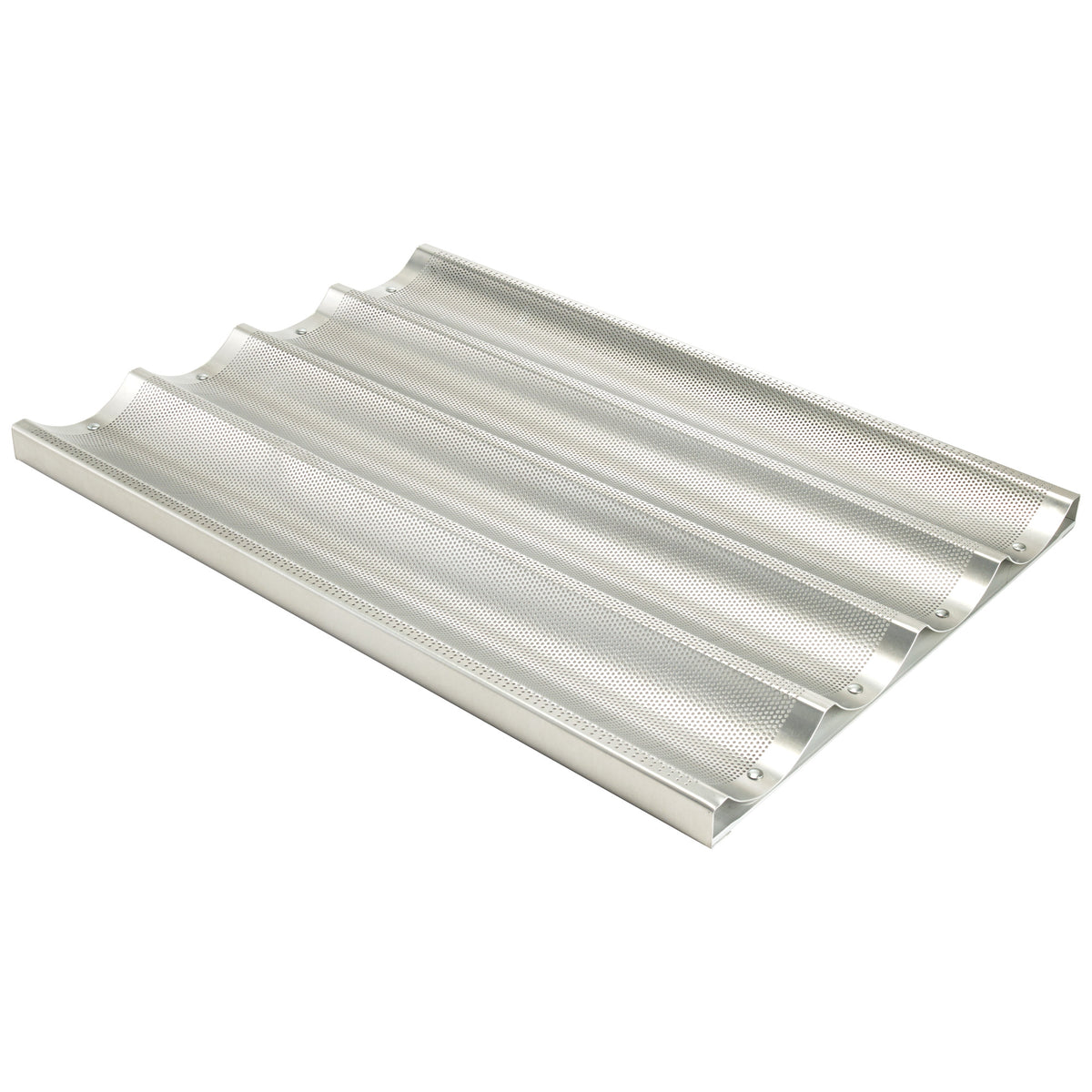 Picture of Winco ABPN-4 4-Channel Perforated Non-Stick Baguette Pan, 4 Slots - 18 x 26 x 1 in. - 16 Gauge, Silicon Glaze, Aluminum