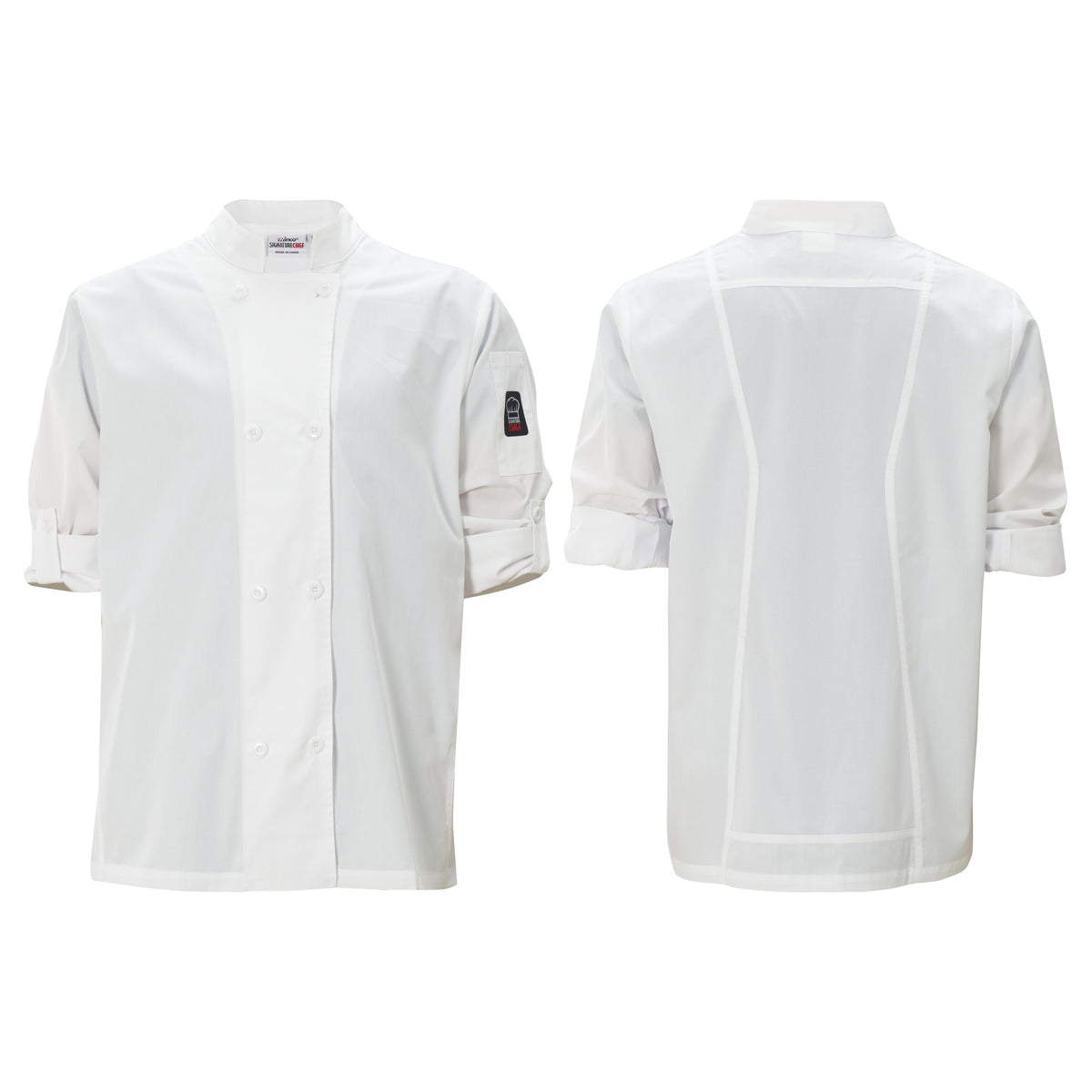 Picture of Winco UNF-12W3XL Ventilated Chef Jacket with Roll-Tab Sleeves, Tapered Fit, White - 3XL