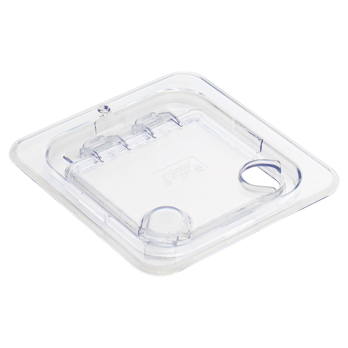 Picture of Winco SP7600H Polycarbonate Food Pan Cover for SP7602-7604-7606, 1-6 Size, Peg Hole, Notched, Clear