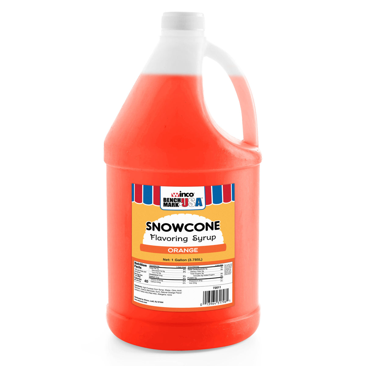 Picture of Winco 72011CS Benchmark Snow Cone Syrup, Orange, 4 gal