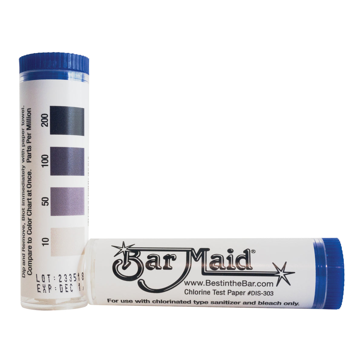 Picture of Winco DIS-303 Bar Maid Chlorine Test Strips, Easy-To-Read Color Chart, Reads 10-50-100-200 PPM - 100 Strips Per Vial