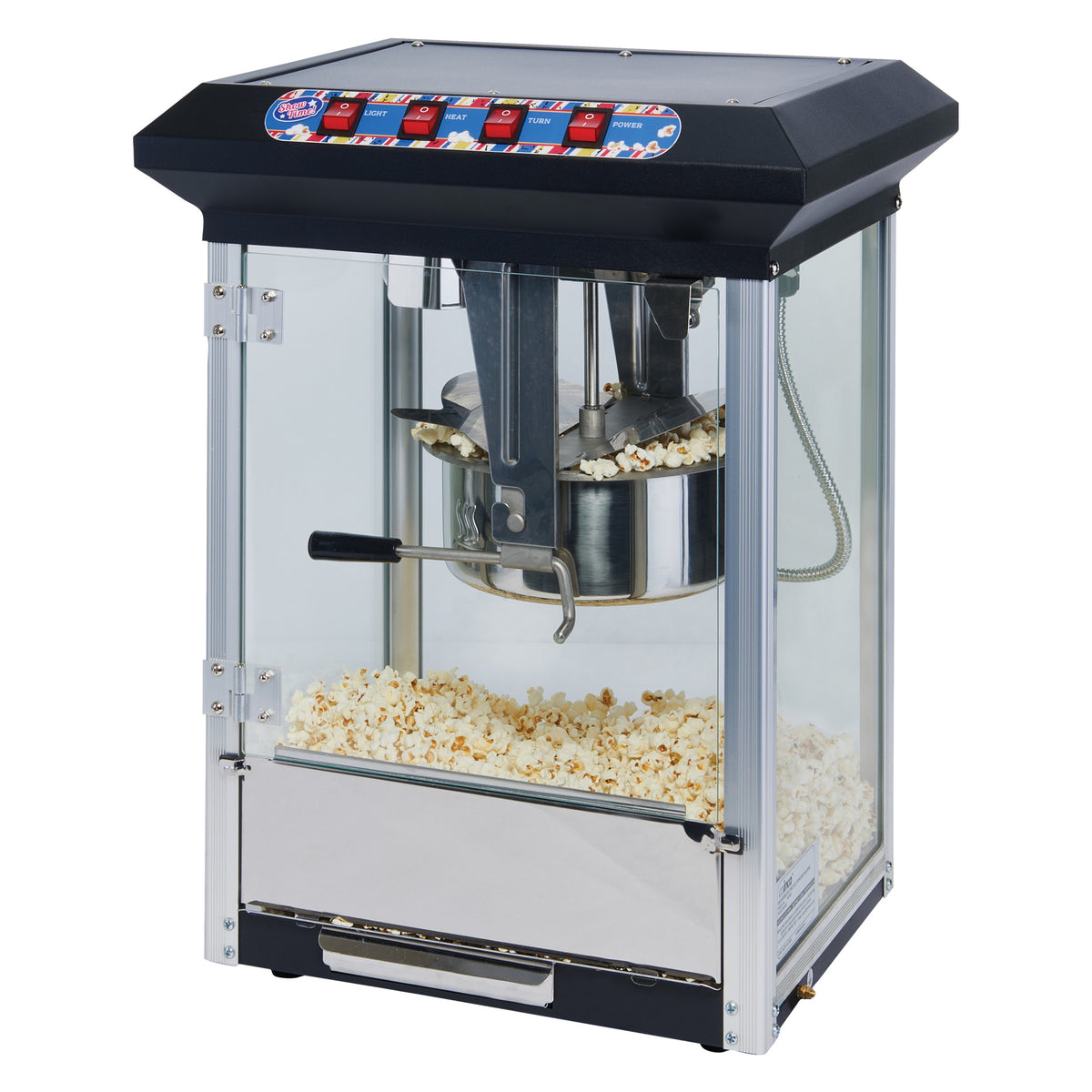 Picture of Winco POP-8B Show Time Electric Popcorn Popper, Black - 120V, 1130W - 8 oz - Stainless Steel Pot