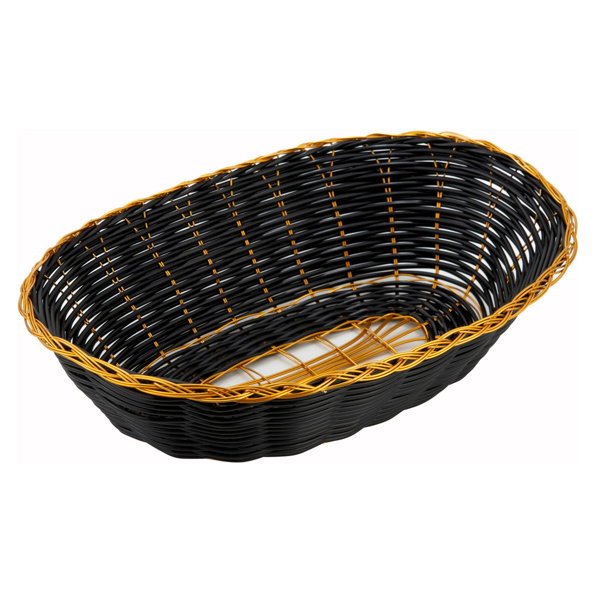 Picture of Winco PWBK-9V Black & Gold Poly Woven Basket - Oval - 9 x 7 x 2.75 in.