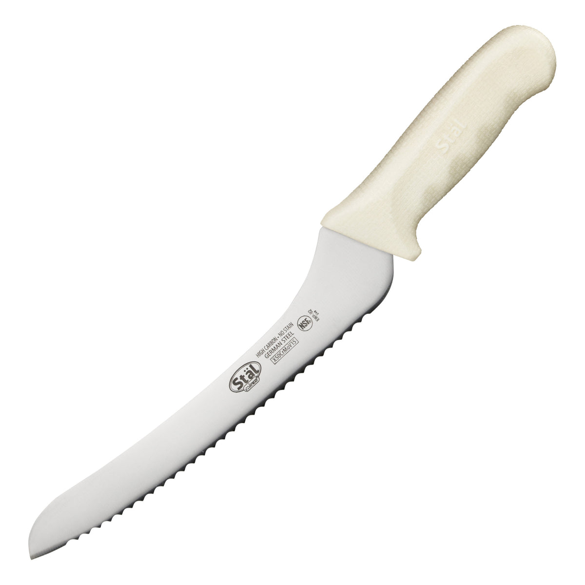 Picture of Winco KWP-92 9 in. Bread Knife, White Polypropylene Handle, Offset