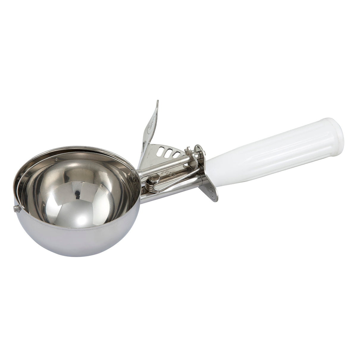 Picture of Winco ICD-6 Stainless Steel Thumb Press Disher with Plastic Handle, Size 6 - White