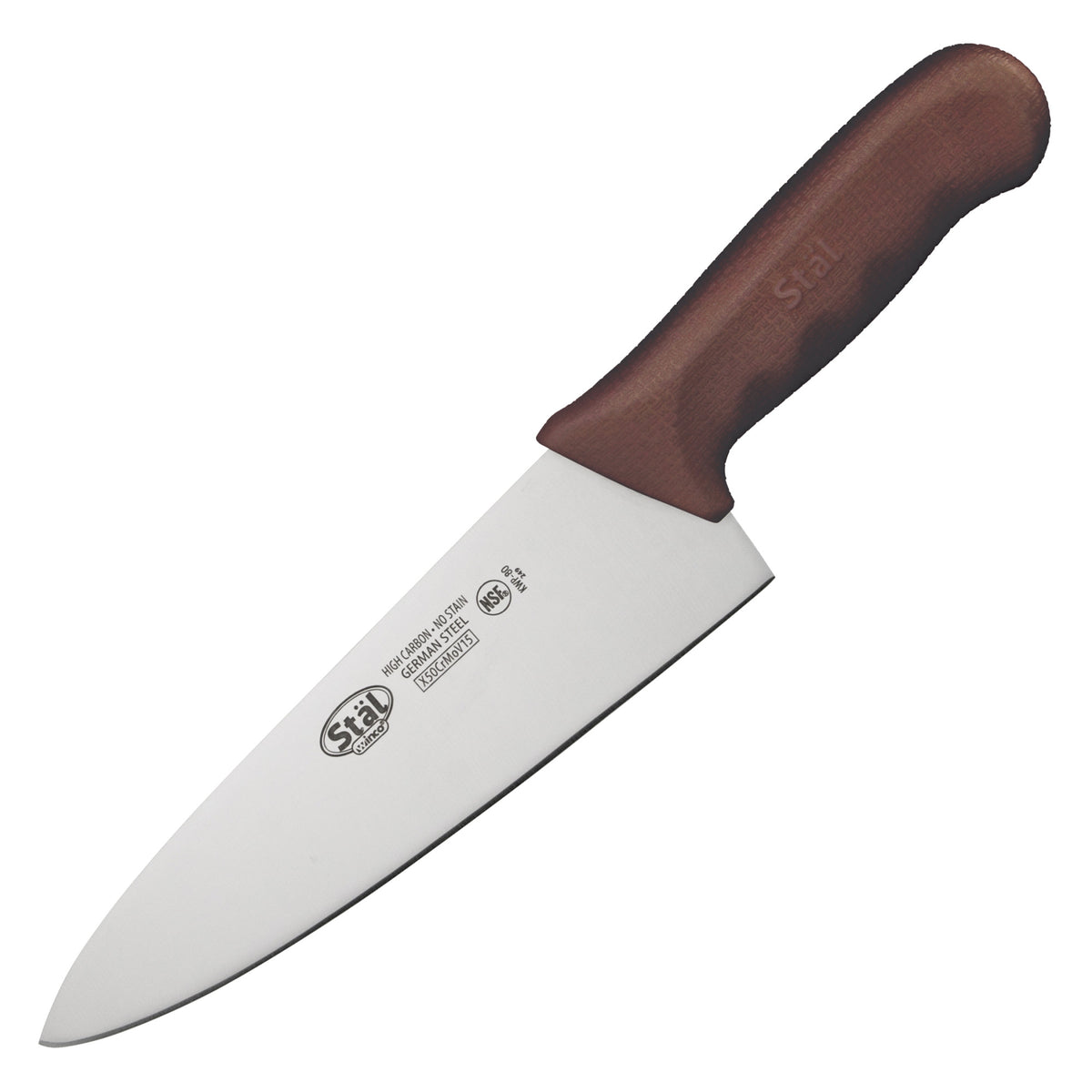 Picture of Winco KWP-80N Stal 8 in. Chefs Knife - Brown Polypropylene Handle