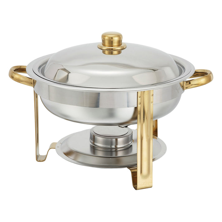 Picture of Winco 203 Malibu 4 qt. Round Chafer, Stainless Steel, Gold Accent