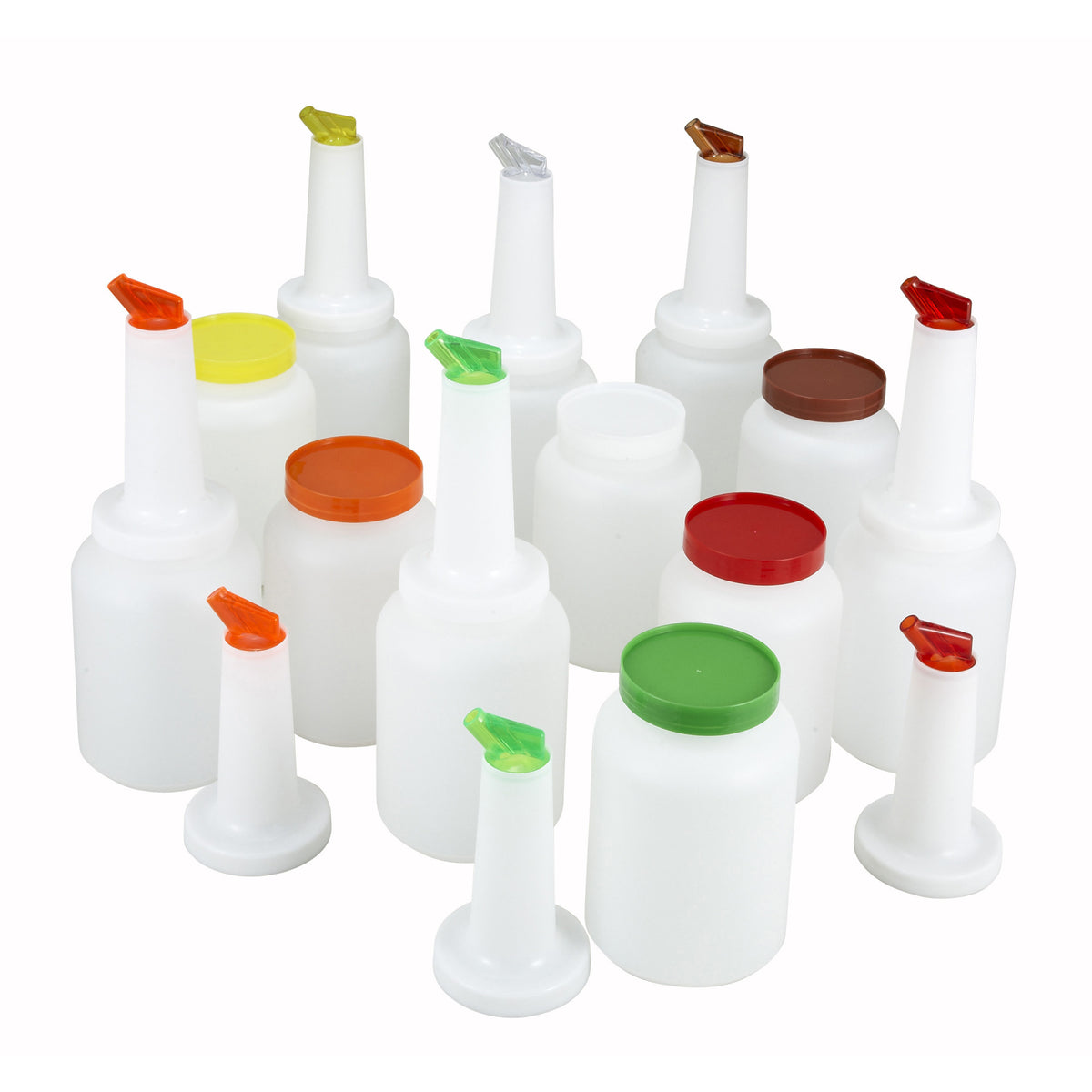 Picture of Winco PPB-2MX 2qt. Liquor & Juice Pour Bottle, 12 Piece, 2 of Each Color