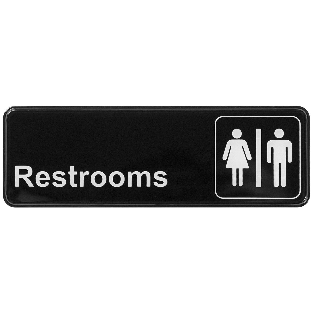 Winco SGN-313 Restrooms Sign w/ Symbol - 3 x 9, Black