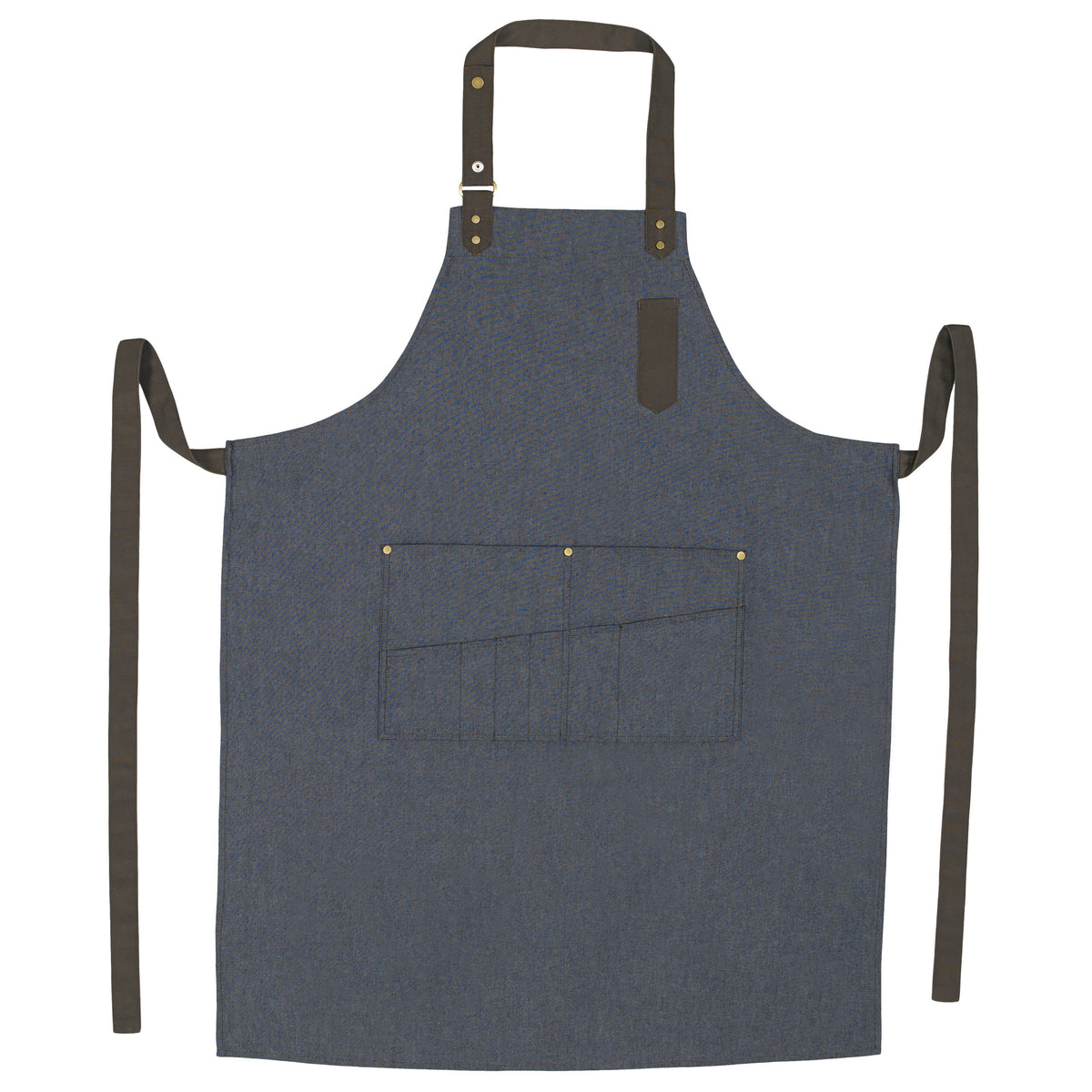 Picture of Winco BA-3327B Mid-Weight Bib Apron with 8 Waist Pockets - Blue - 33.5 x 27 in.