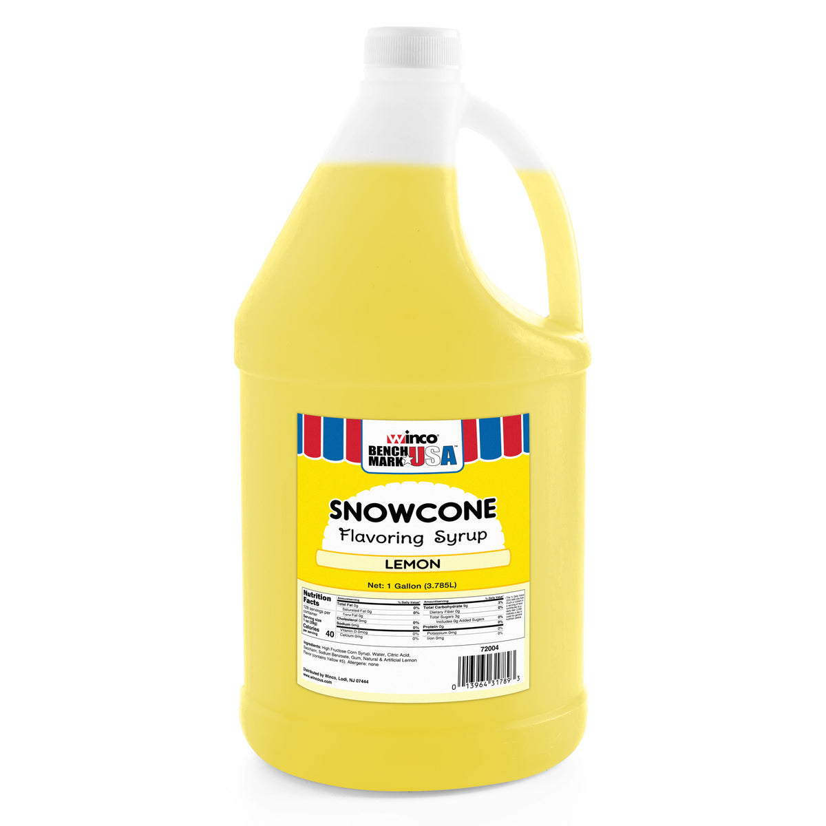 Picture of Winco 72004CS Benchmark Snow Cone Syrup, Lemon, 1 gal