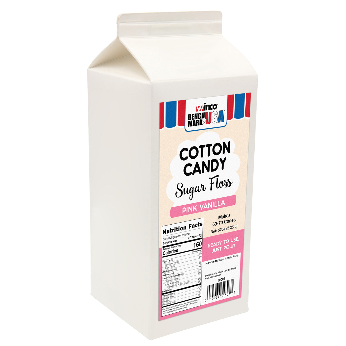 Picture of Winco 82005CS Benchmark 3.25 lbs Cotton Candy Floss - Pink Vanilla - 6 Per Case
