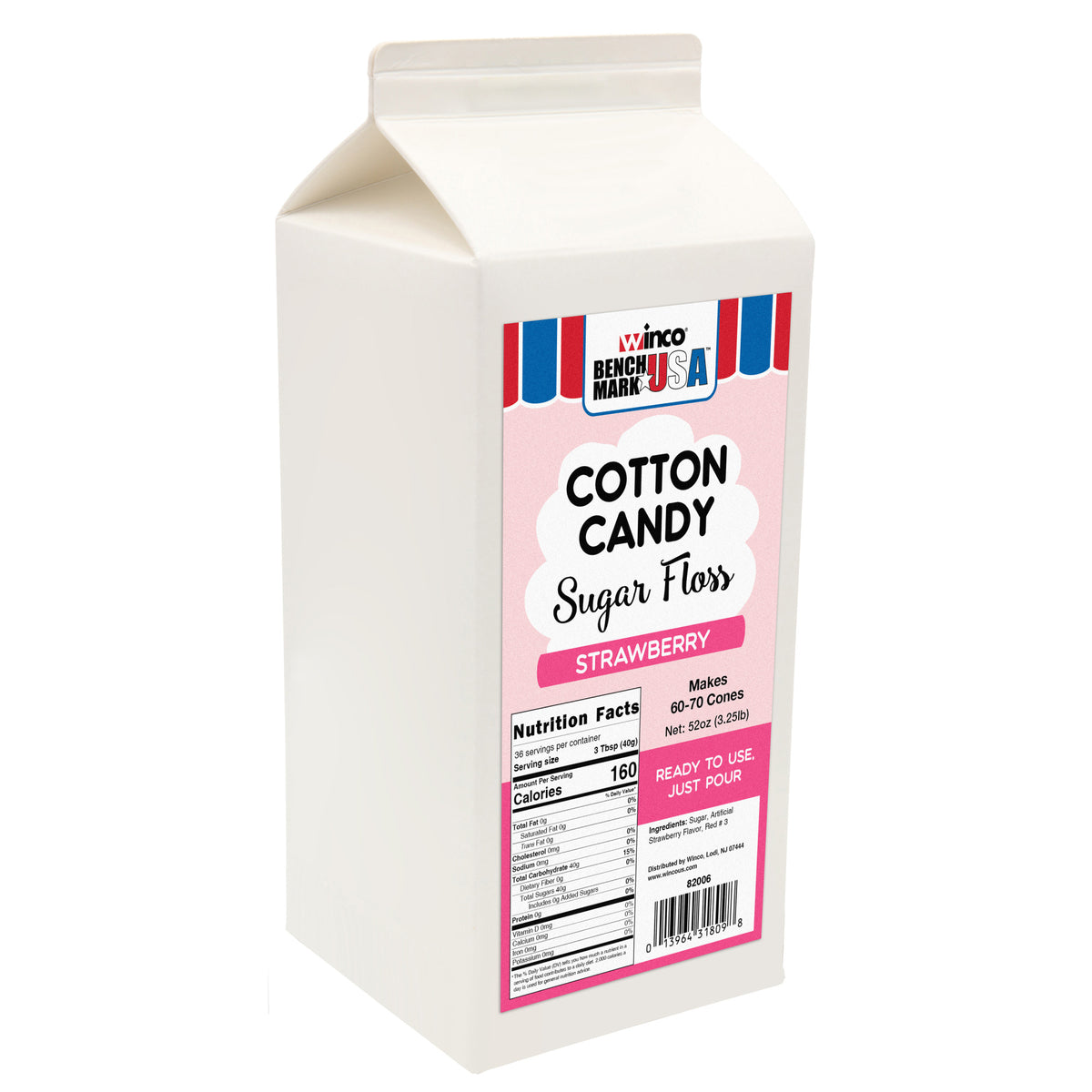 Picture of Winco 82006CS Benchmark 3.25 lbs Cotton Candy Floss - Strawberry - 6 Per Case