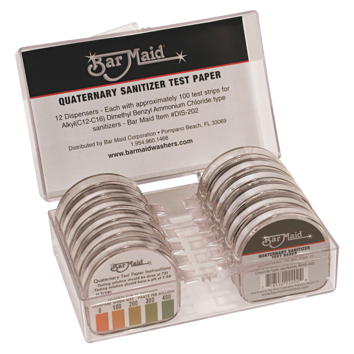 Picture of Winco DIS-202 Bar Maid Quaternary Sanitizer Strips in Dispenser - 100 Strips Per Dispenser