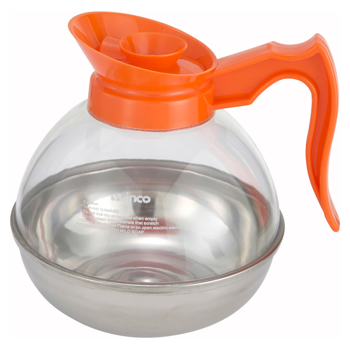Picture of Winco CD-64O 64 oz Coffee Decanter, Orange, Stainless Steel Base