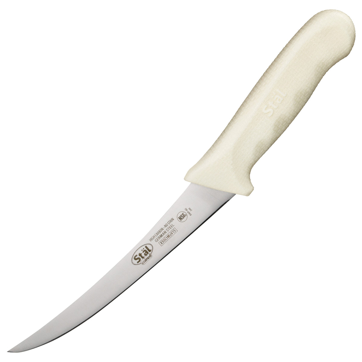 Picture of Winco KWP-60 6 in. Boning Knife, White Polypropylene Handle, Curved