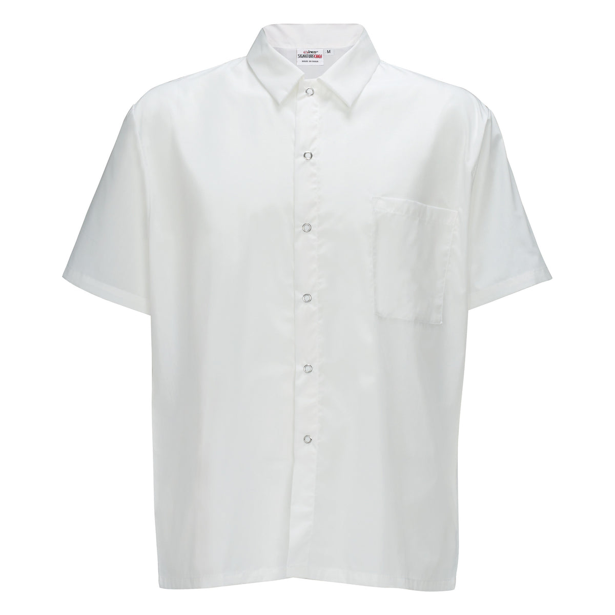Winco UNF-1WS Unisex Signature Chef Short Sleeve Cook Shirt - Small, White, Poly-Cotton