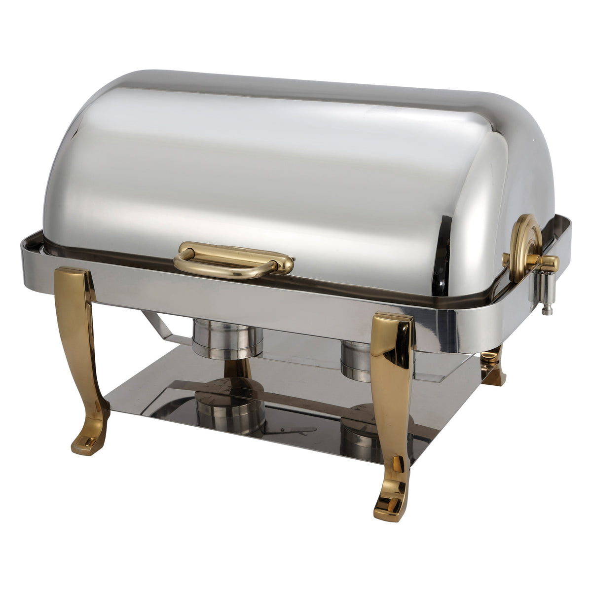 Picture of Winco 108A Vintage Collection 8 qt. Full-Size Roll-Top Chafer, Extra Heavyweight, Gold Accent