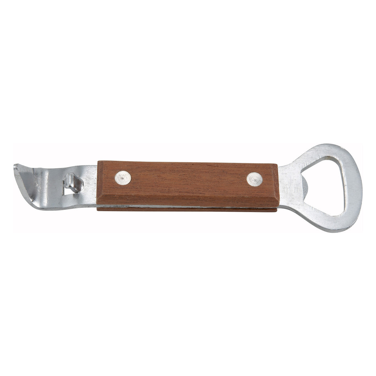 Picture of Winco CO-303 7 in. Can Tapper & Bottle Opener, Stainless Steel with Wooden Handle