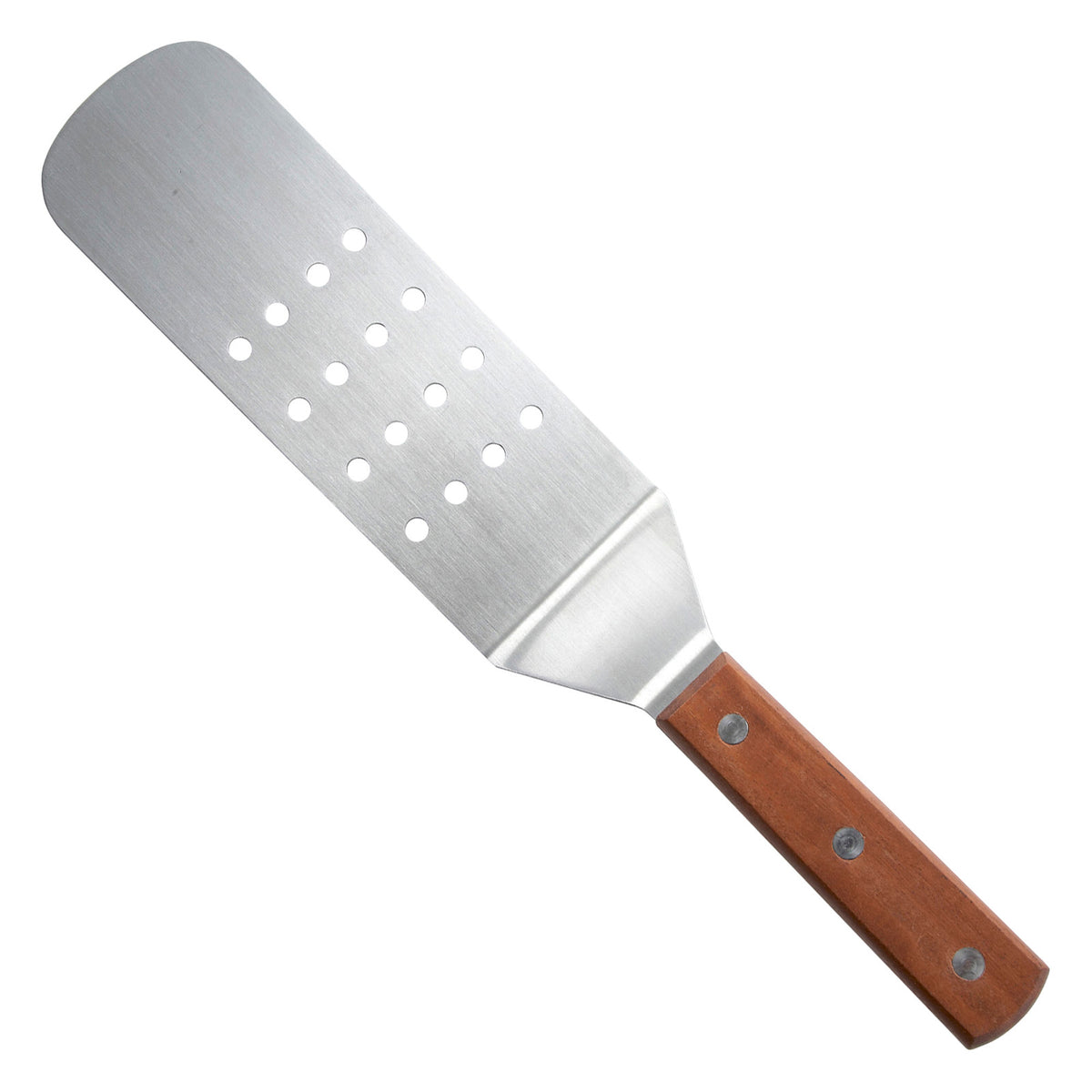 Picture of Winco TN409 Perforated Flexible Turner with Offset, Wooden Handle, 7.88 x 2.88 in. Blade