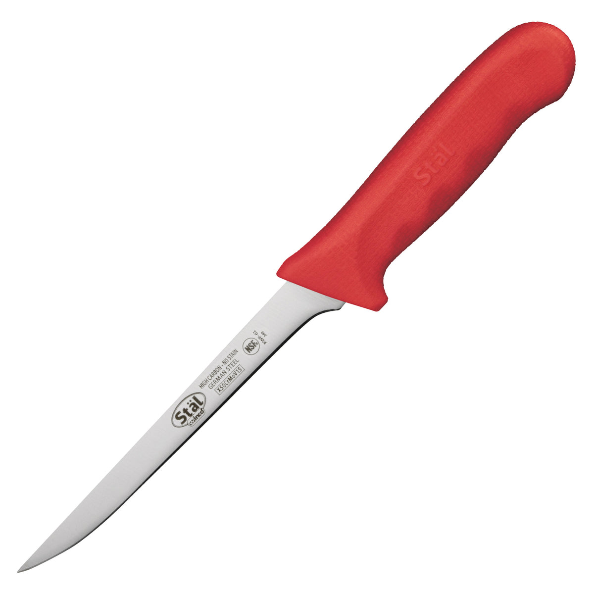 Picture of Winco KWP-61R Stal 6 in. Boning Knife, Narrow - Red Polypropylene Handle