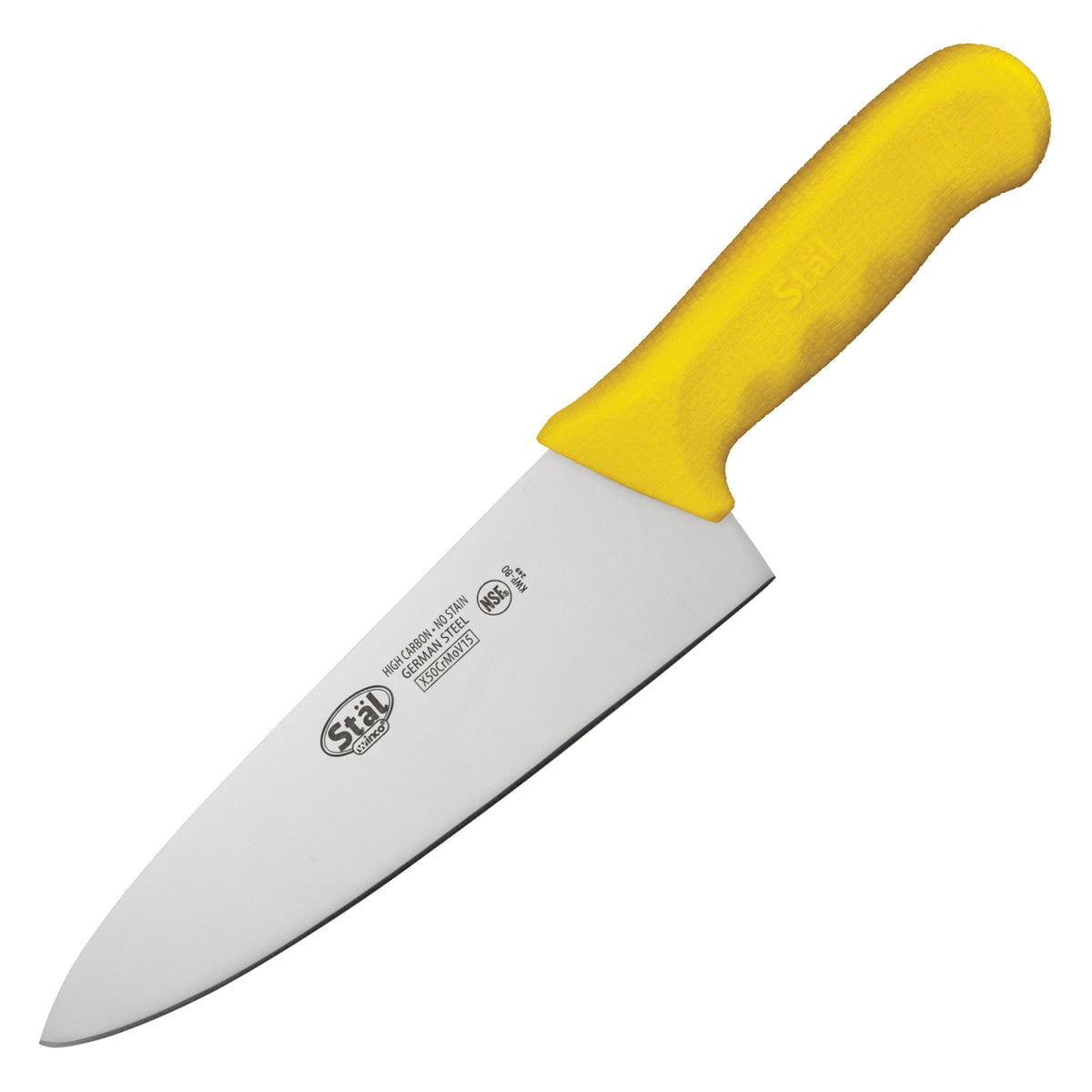Picture of Winco KWP-80Y Stal 8 in. Chefs Knife - Yellow Polypropylene Handle