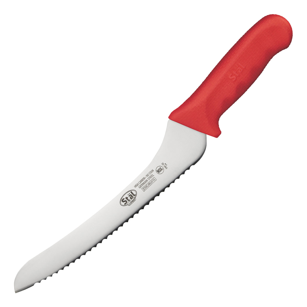 Picture of Winco KWP-92R Stal 9 in. Offset Utility & Bread Knife - Red Polypropylene Handle, Offset