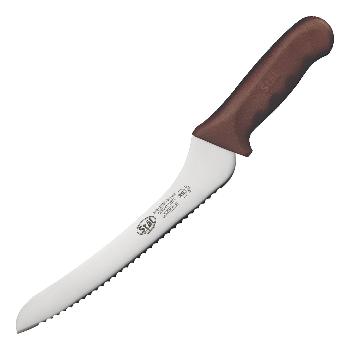 Picture of Winco KWP-92N Stal 9 in. Offset Utility & Bread Knife - Brown Polypropylene Handle, Offset