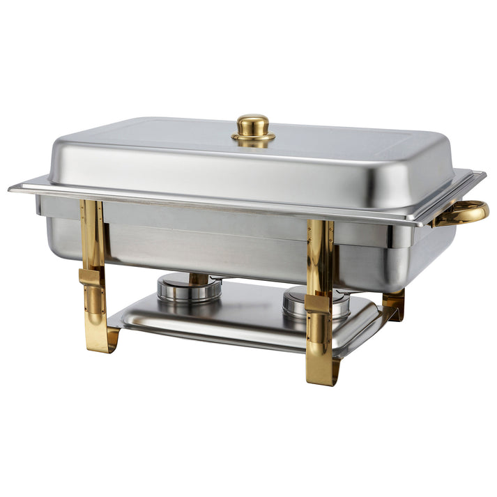 Picture of Winco 201 Malibu 8 qt. Full-Size Chafer, Stainless Steel - Gold Accent