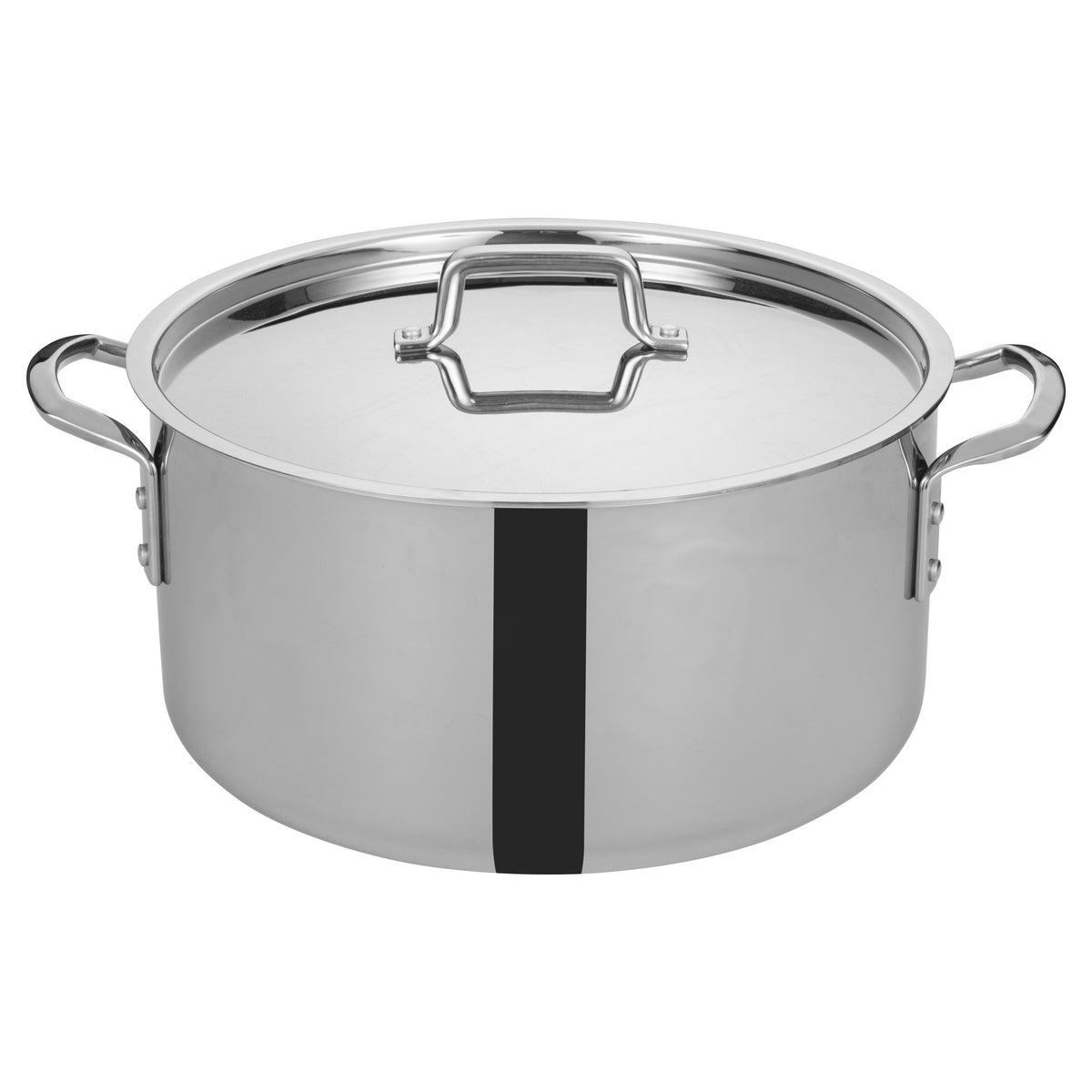 Picture of Winco TGSP-20 Tri-Gen Tri-Ply Stainless Steel Stock Pot with Cover - 20 qt.
