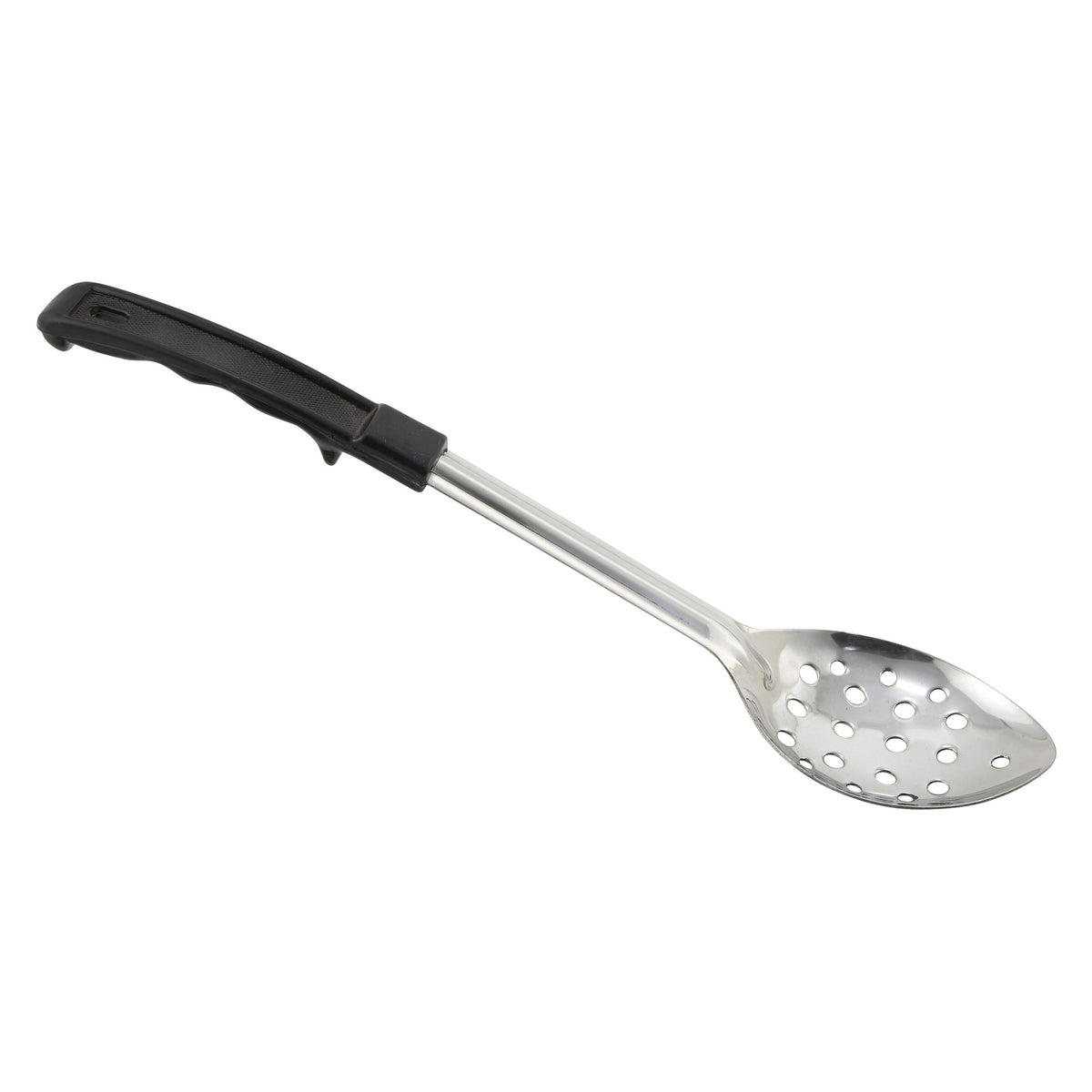 Picture of Winco BHPN-13 Prime Basting Spoon with Stop-Hook Plastic Handle - Perforated, 13 in. - Stainless Steel