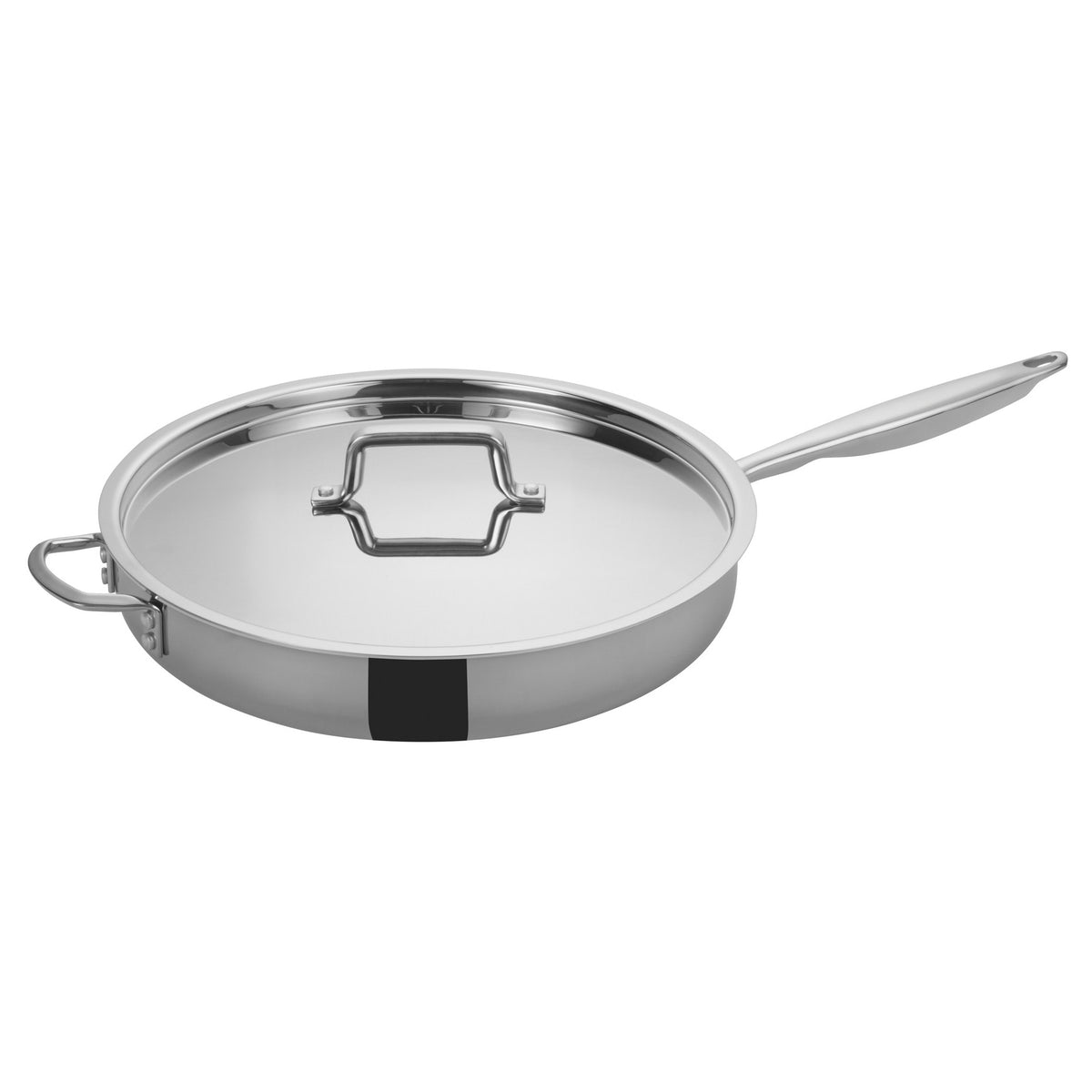 Picture of Winco TGET-7 Tri-Gen Tri-Ply Stainless Steel Saute Pan with Cover, Helper Handle - 7 qt.